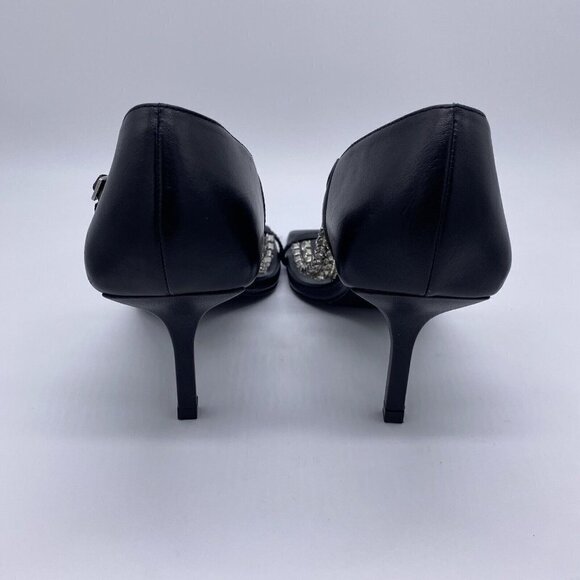 Zara 2020 Cruise Sandals 39 Sparkly Rhinestone Black Leather Square Toe Heels - Picture 7 of 16